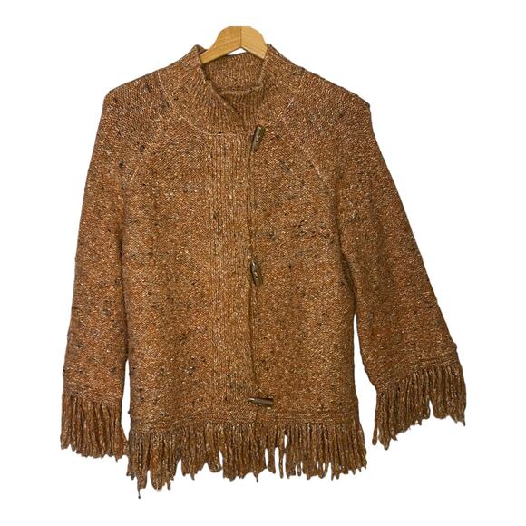 Ruby Rd. Women’s Orange Speckled Fringed Knit Cardigan - Size Medium - Picture 7 of 7